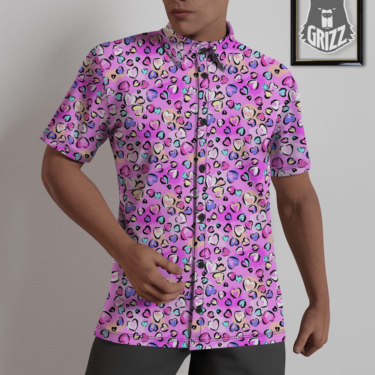 Purple Leopard Heart Colorful Print Pattern Untucked Shirts-grizzshop