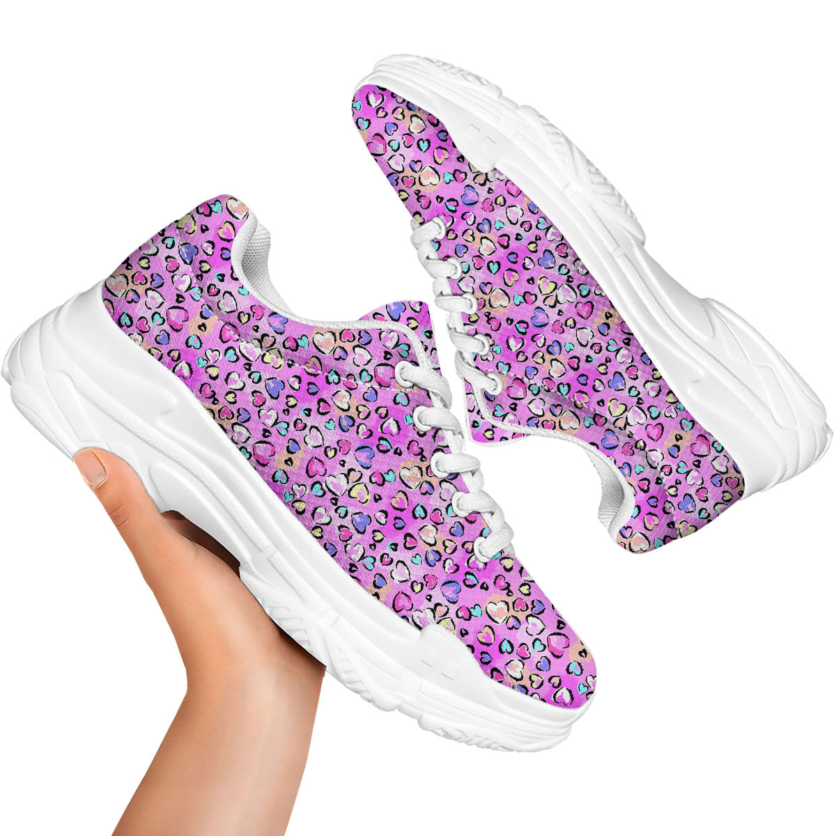 Purple Leopard Heart Colorful Print Pattern White Chunky Shoes-grizzshop