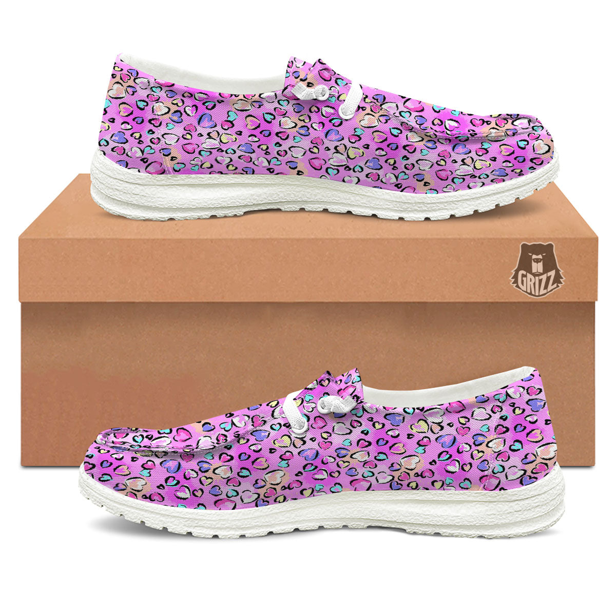 Purple Leopard Heart Colorful Print Pattern White Loafers-grizzshop