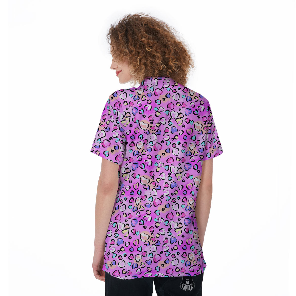 Purple Leopard Heart Colorful Print Pattern Women's Golf Shirts-grizzshop
