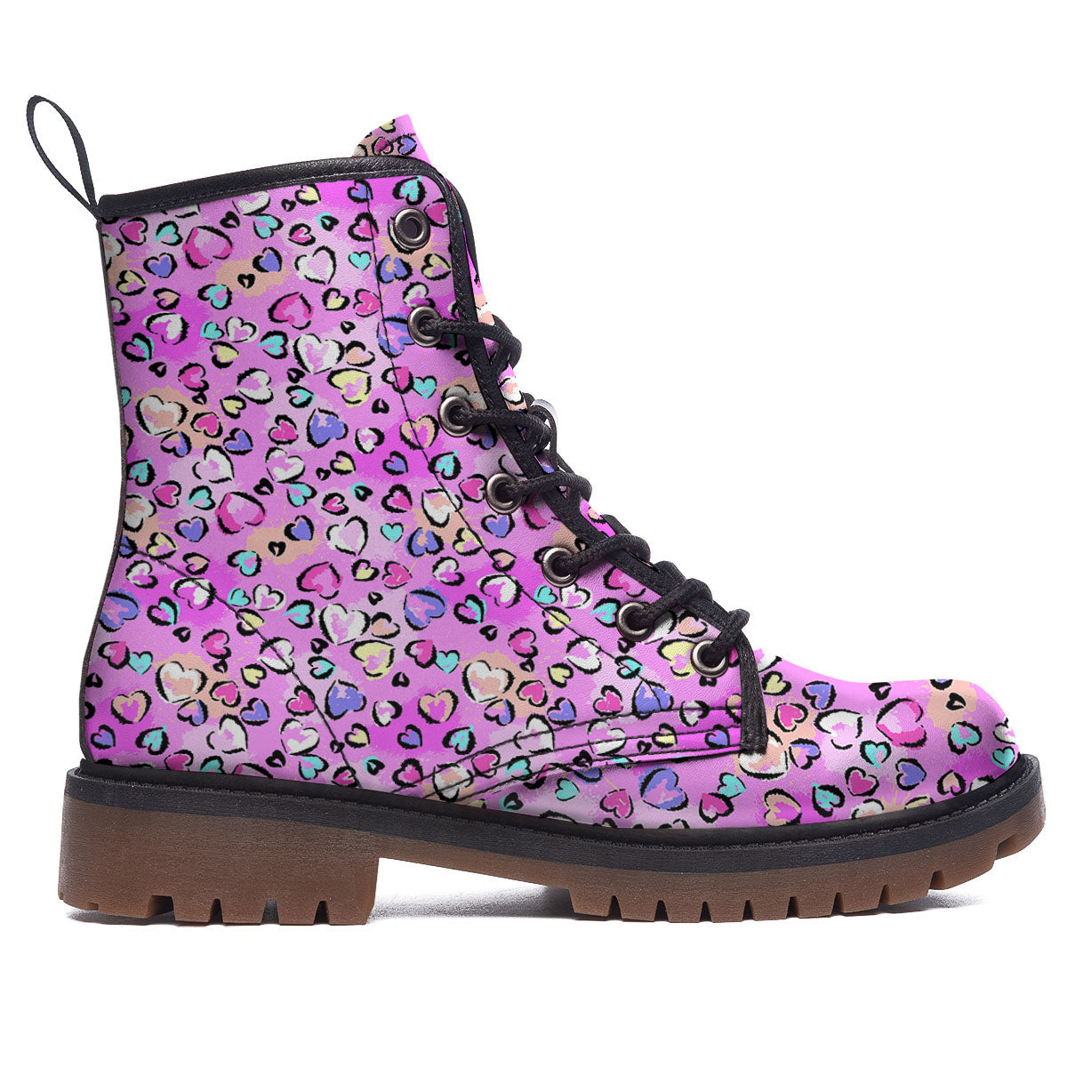 Purple Leopard Heart Colorful Print Pattern Work Boots-grizzshop