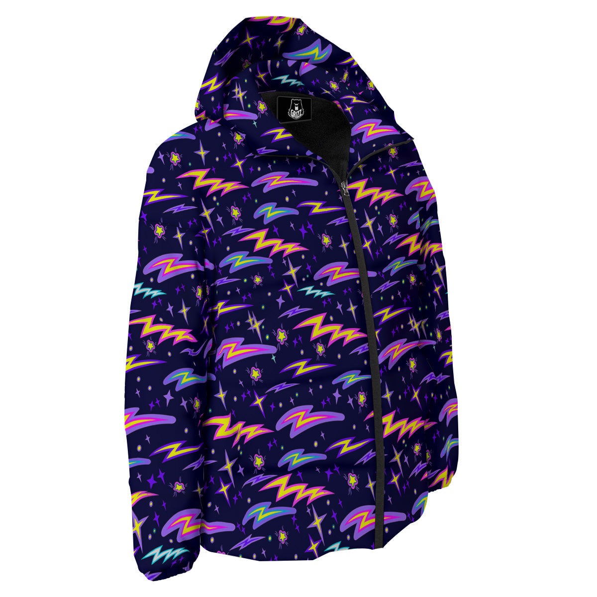 Purple Lightning Flashes Print Pattern Down Jacket-grizzshop