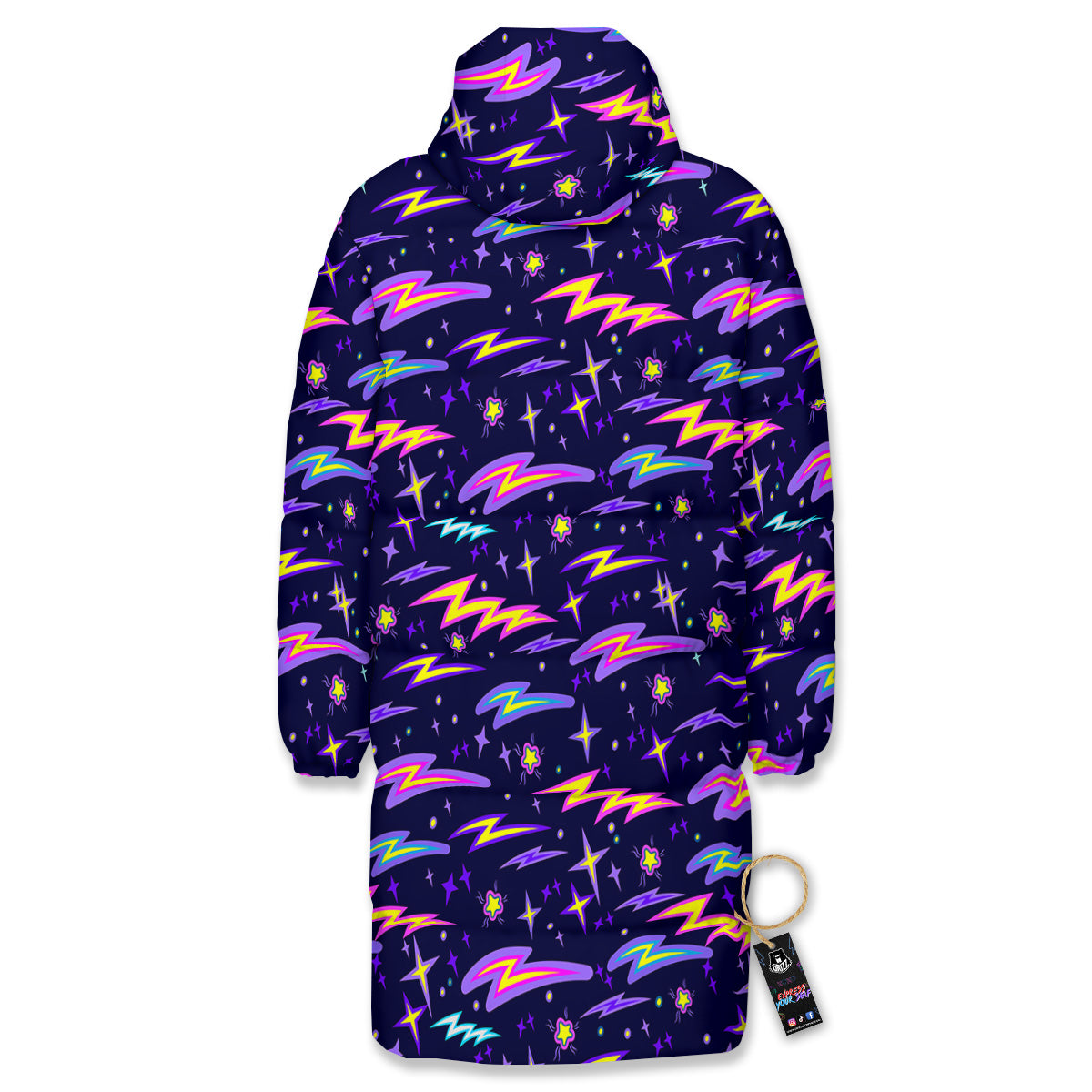 Purple Lightning Flashes Print Pattern Long Down Jacket-grizzshop