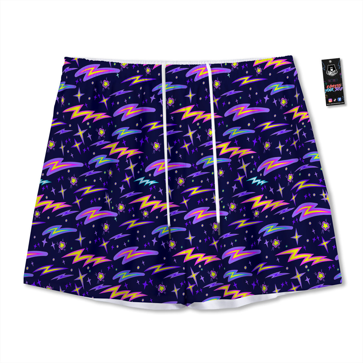 Purple Lightning Flashes Print Pattern Mesh Shorts-grizzshop