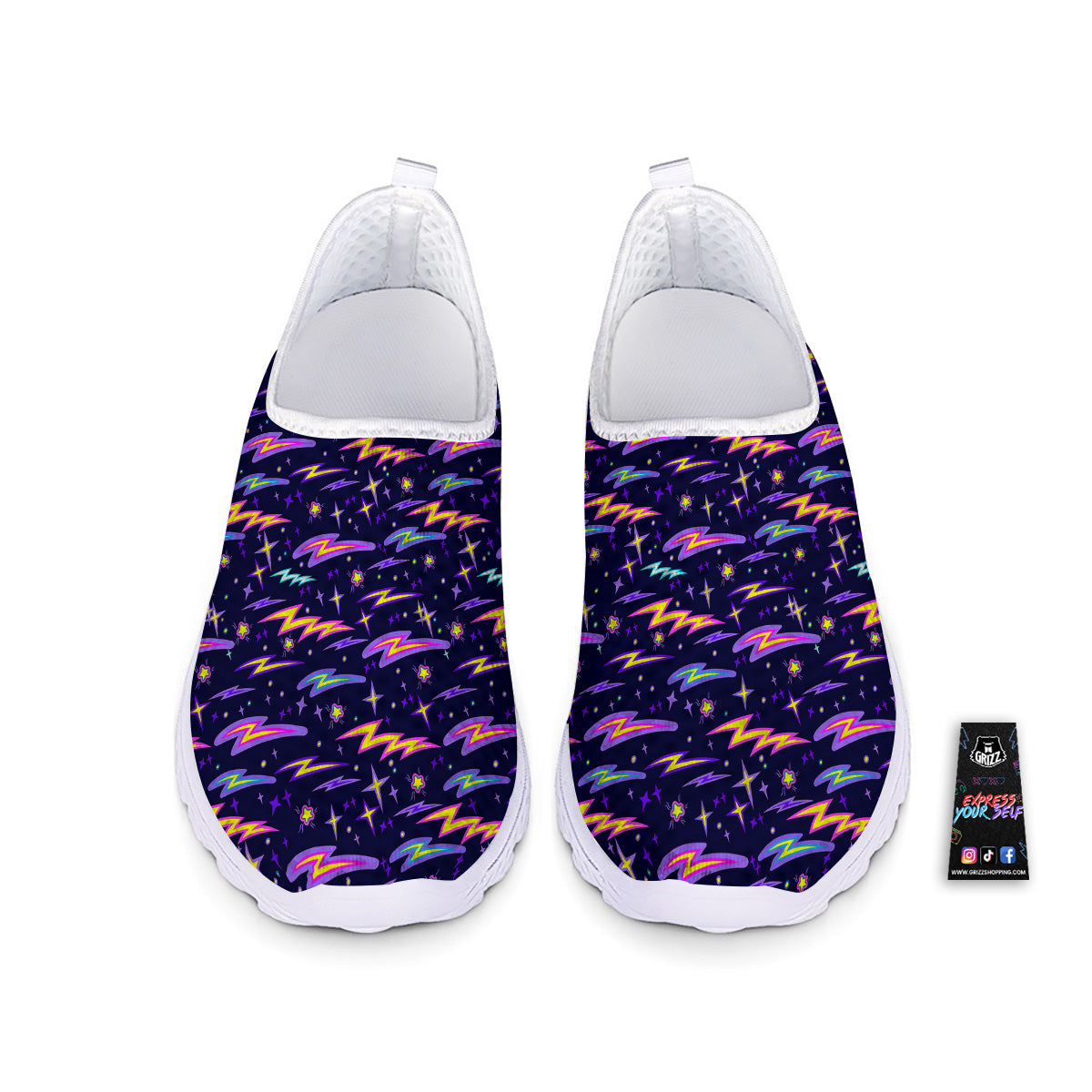 Purple Lightning Flashes Print Pattern Nurse Shoes-grizzshop