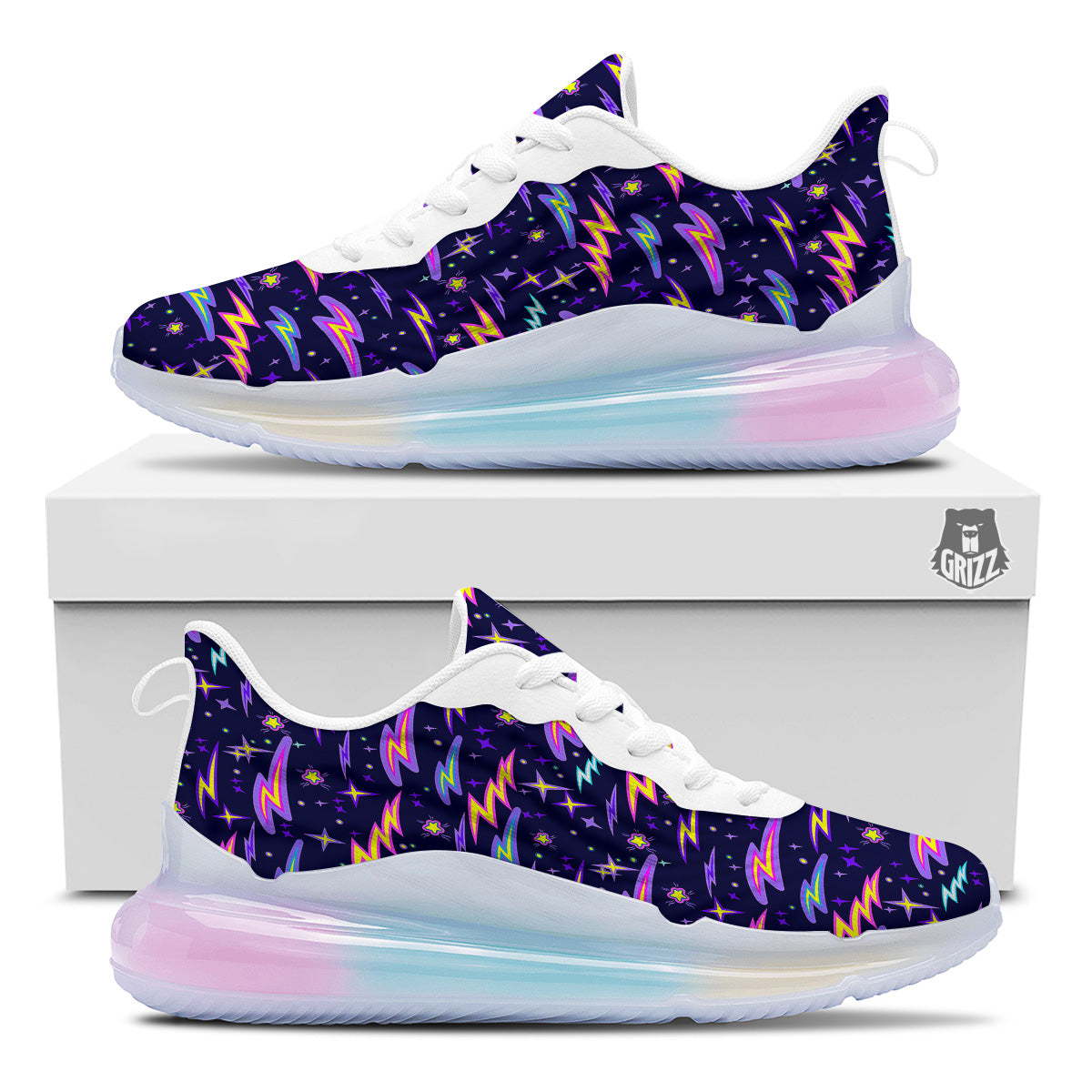 Purple Lightning Flashes Print Pattern Running Sneakers-grizzshop