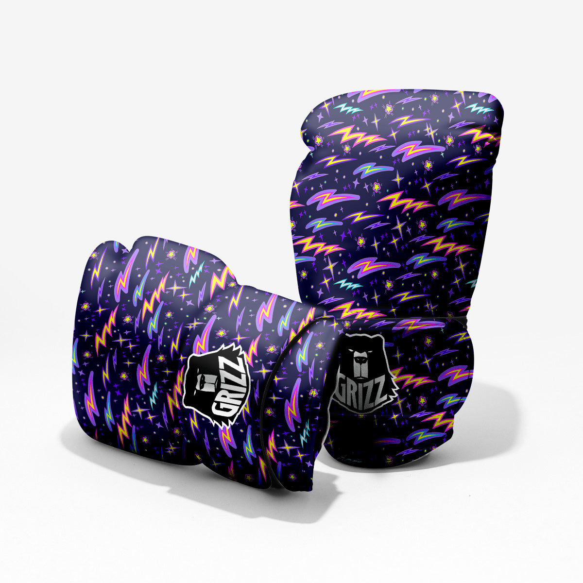 Purple Lightning Flashes Print Pattern Sparring Gloves-grizzshop