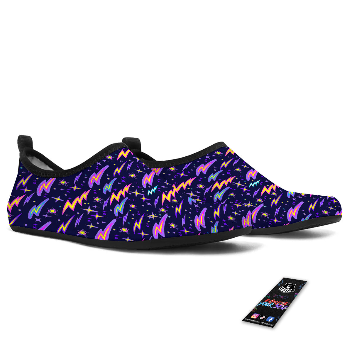 Purple Lightning Flashes Print Pattern Water Shoes-grizzshop