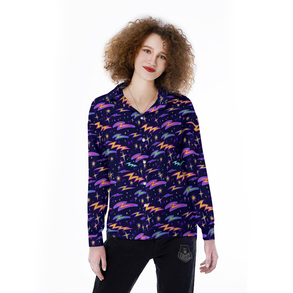 Purple Lightning Flashes Print Pattern Women's Long Sleeve Shirts-grizzshop