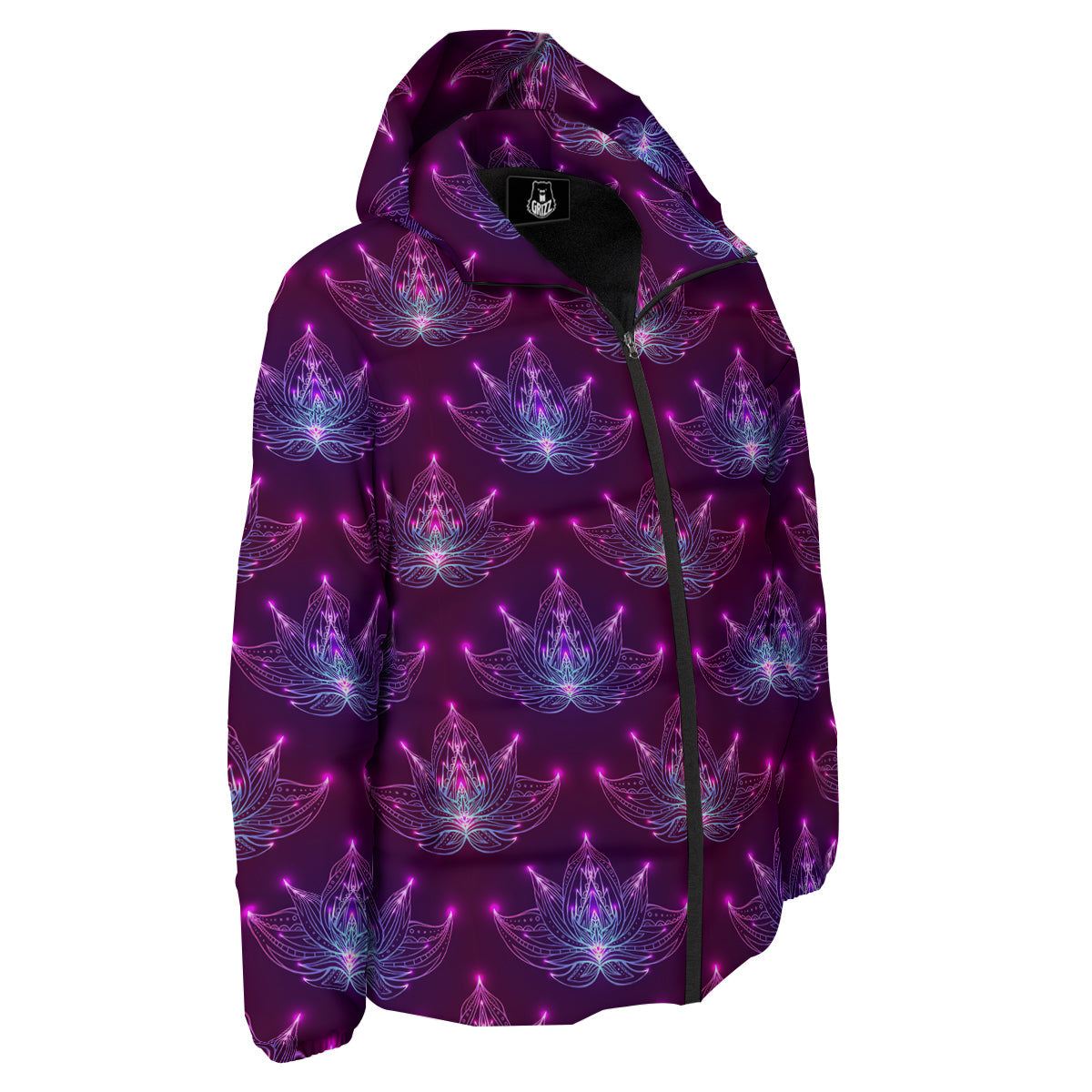 Purple Lotus Boho Print Pattern Down Jacket-grizzshop