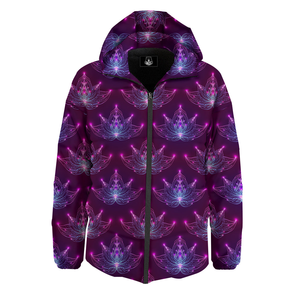 Purple Lotus Boho Print Pattern Down Jacket-grizzshop