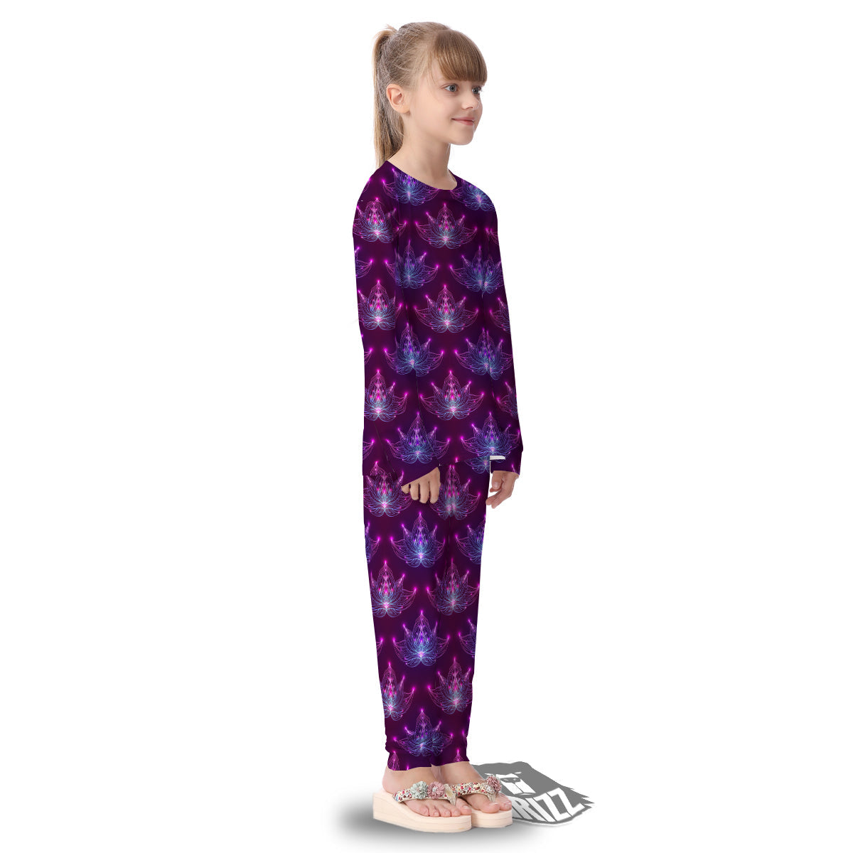 Purple Lotus Boho Print Pattern Kid's Pajamas-grizzshop