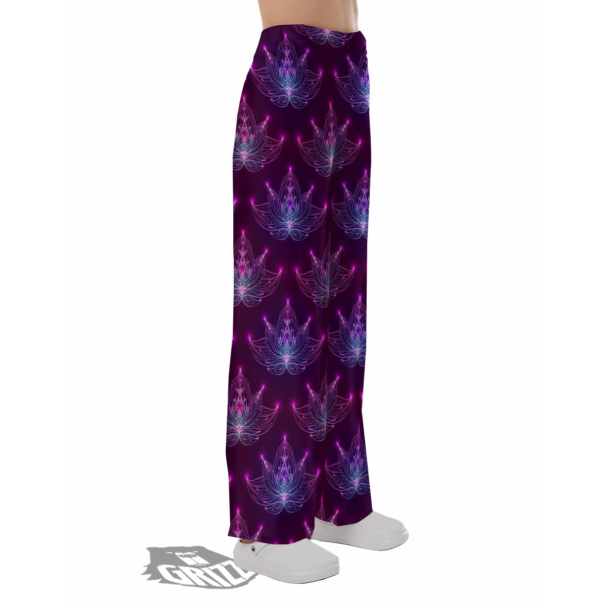Purple Lotus Boho Print Pattern Pajama Pants-grizzshop