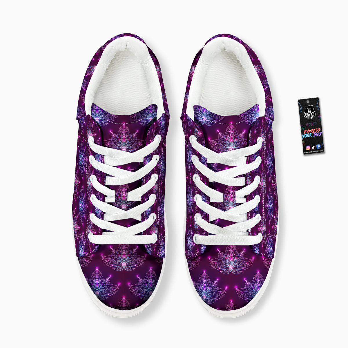 Purple Lotus Boho Print Pattern Platform Shoes-grizzshop