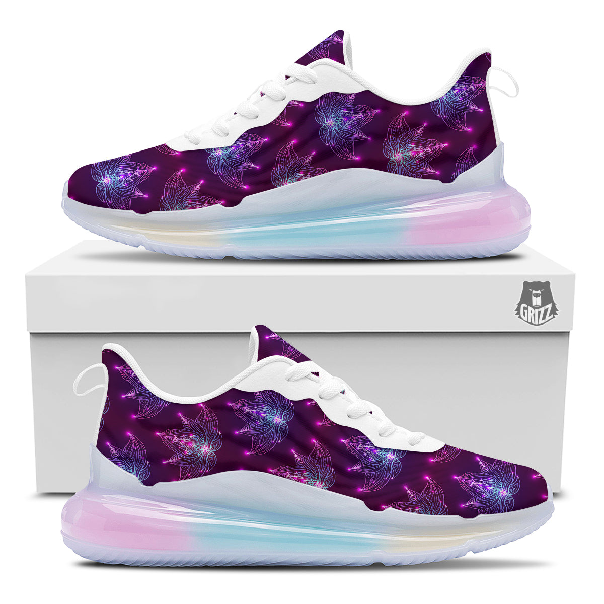 Purple Lotus Boho Print Pattern Running Sneakers-grizzshop