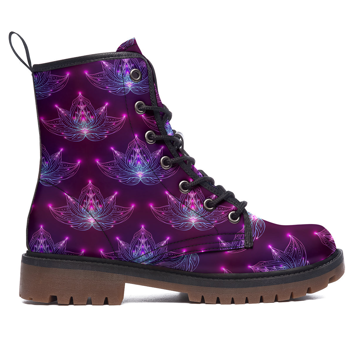 Purple Lotus Boho Print Pattern Work Boots-grizzshop