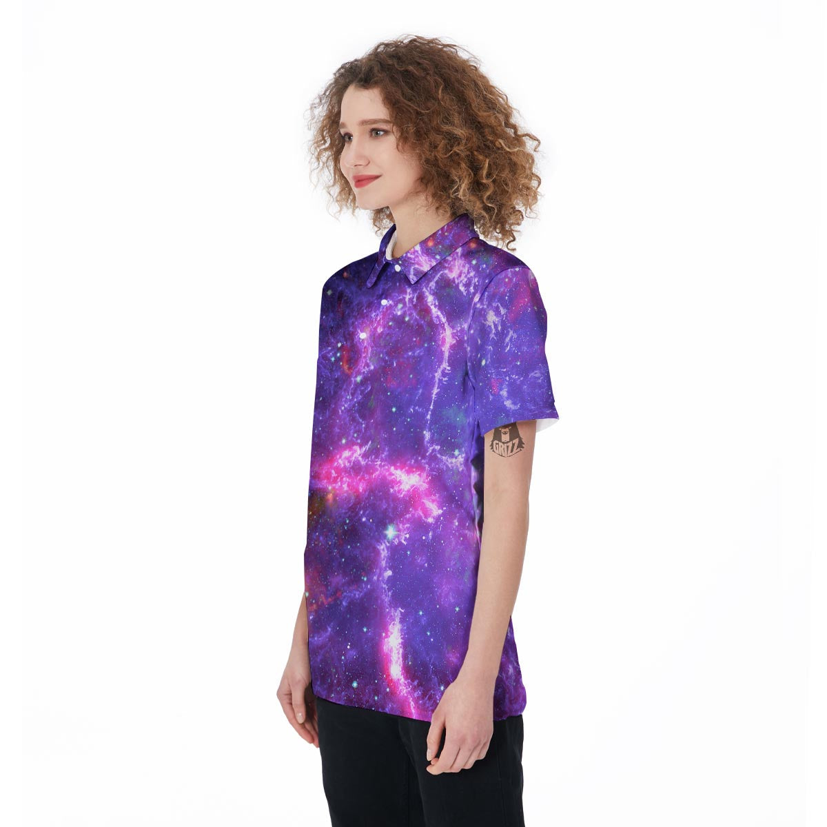 Purple Nebula Galaxy Space Women's Golf Shirts-grizzshop