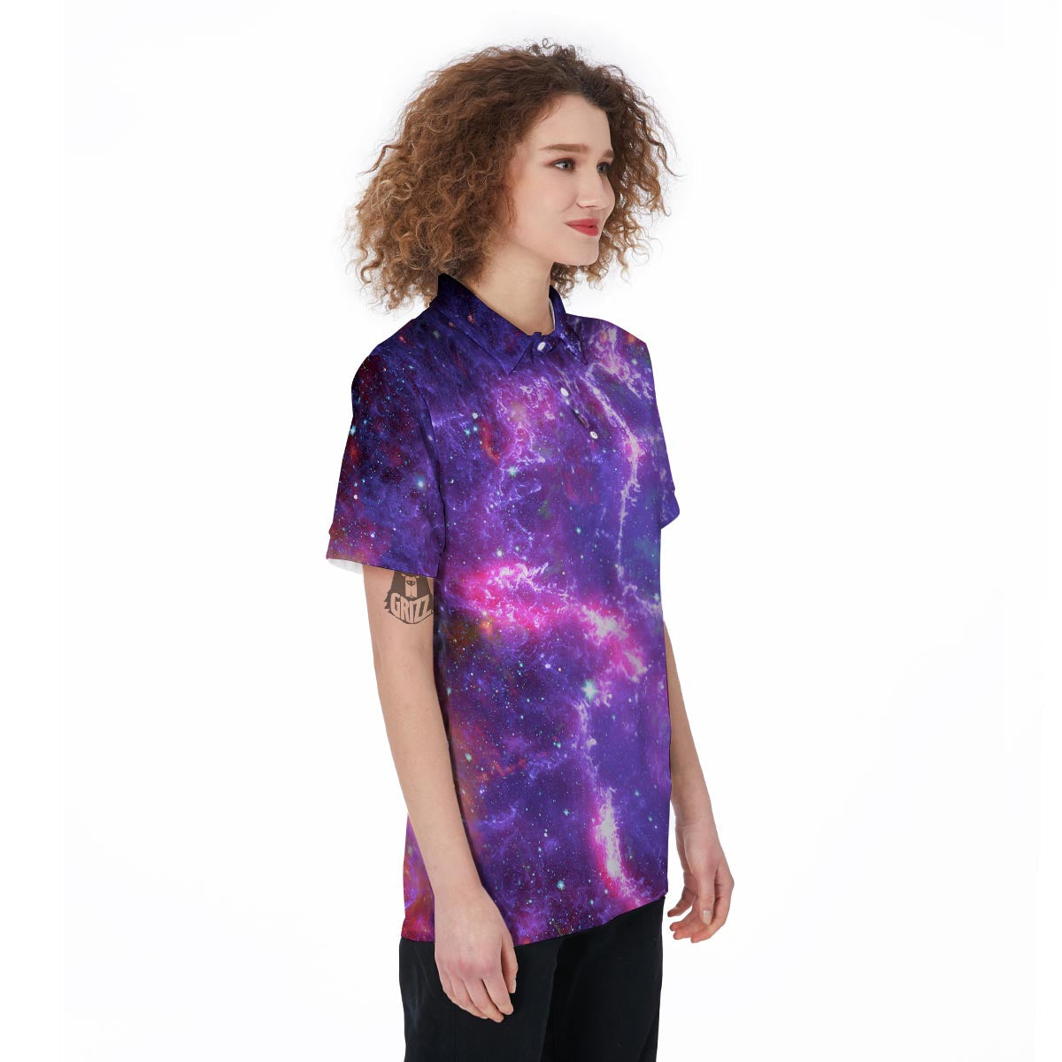 Purple Nebula Galaxy Space Women's Golf Shirts-grizzshop