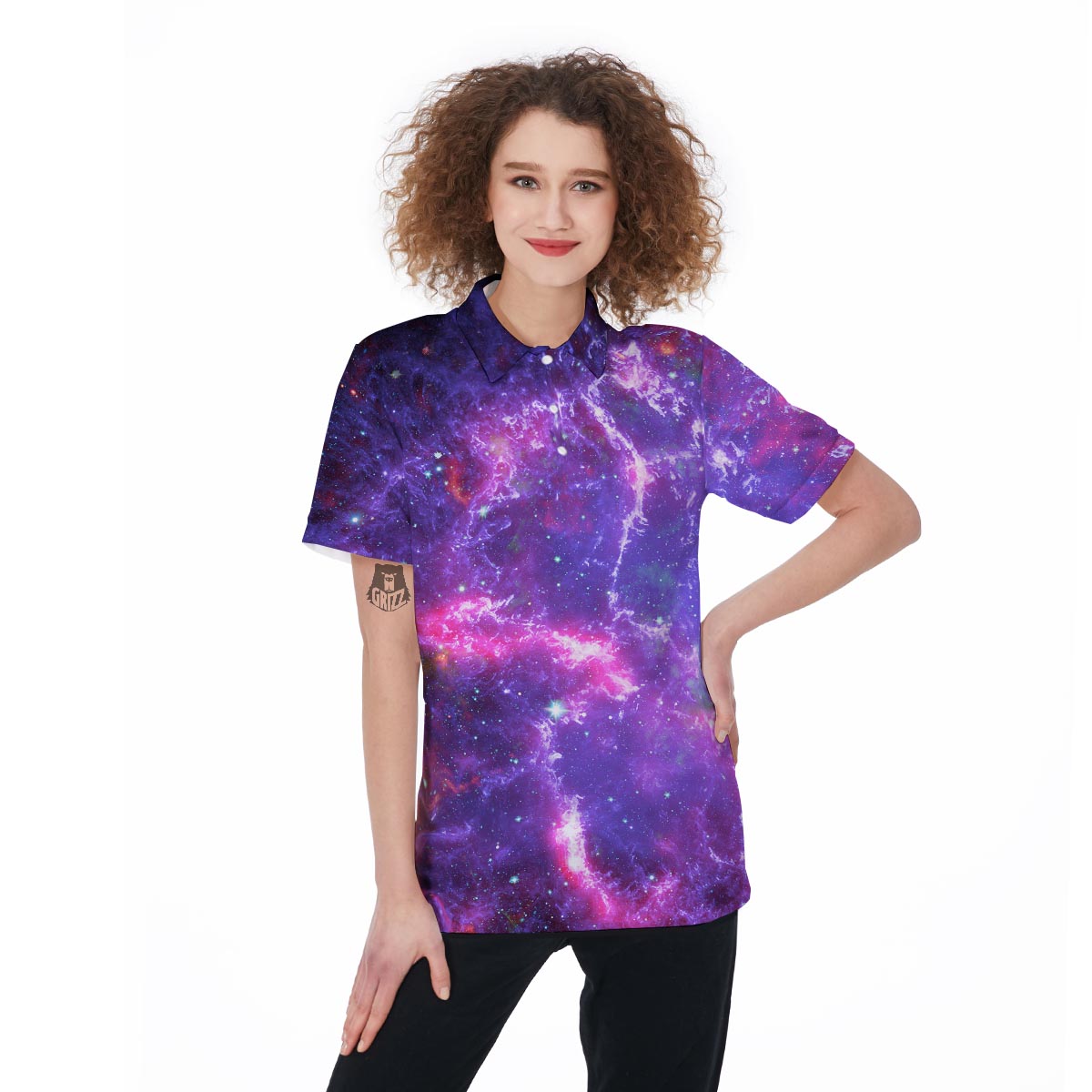 Purple Nebula Galaxy Space Women's Golf Shirts-grizzshop