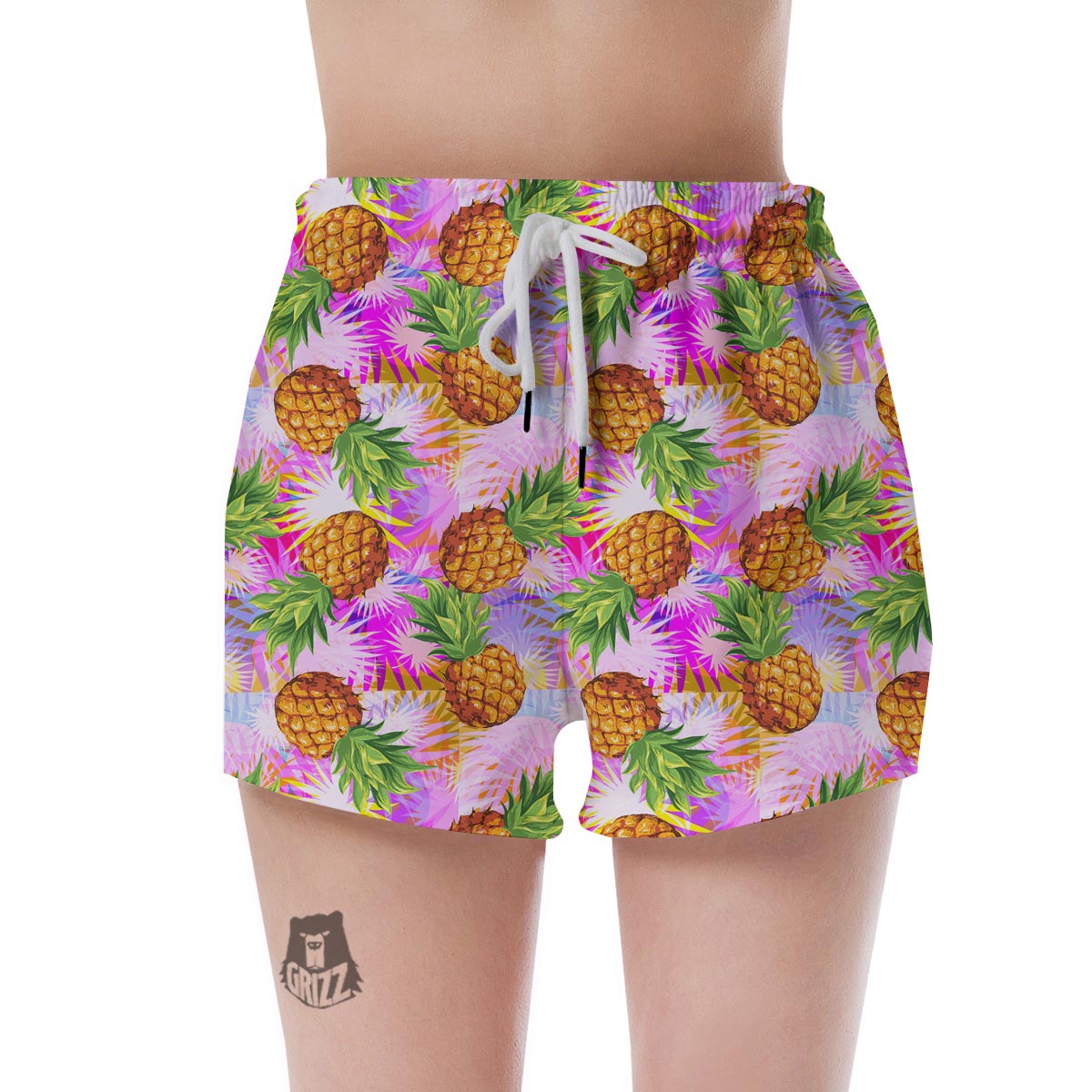 Purple Neon Pineapple Hawaiian Print Women's Shorts-grizzshop