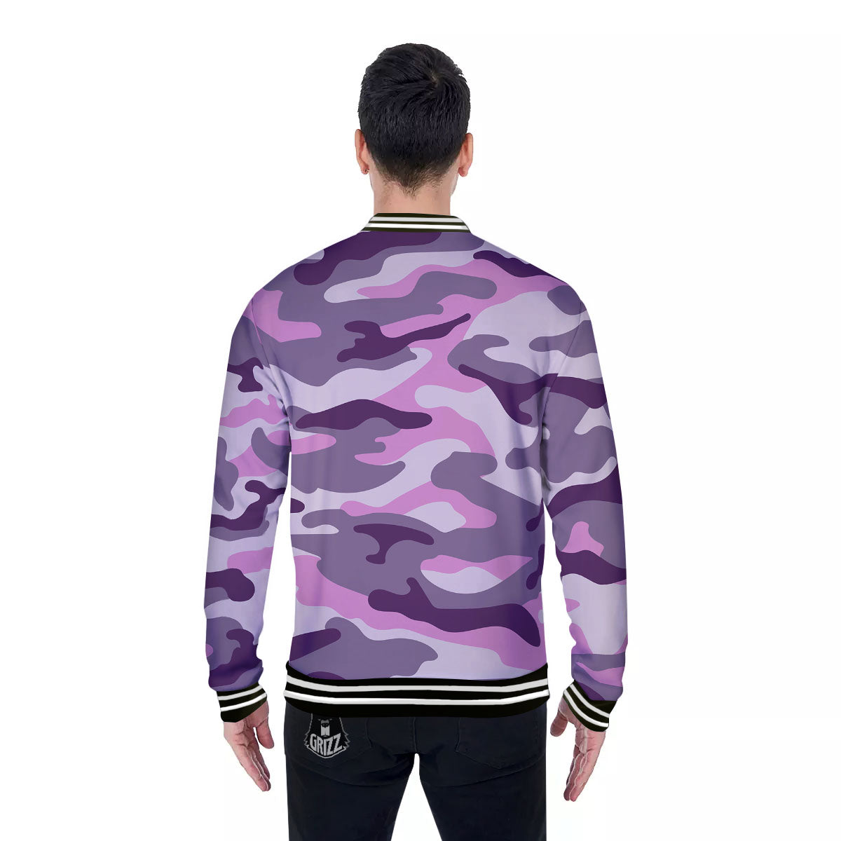 Purple Pink And Grey Camouflage Print Baseball Jacket-grizzshop
