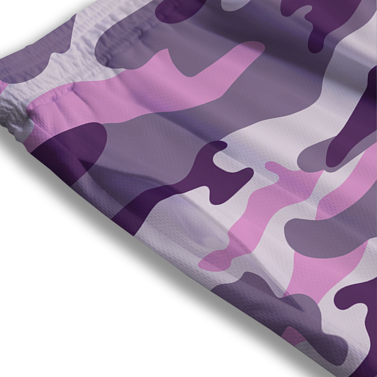 Purple Pink And Grey Camouflage Print Mesh Shorts