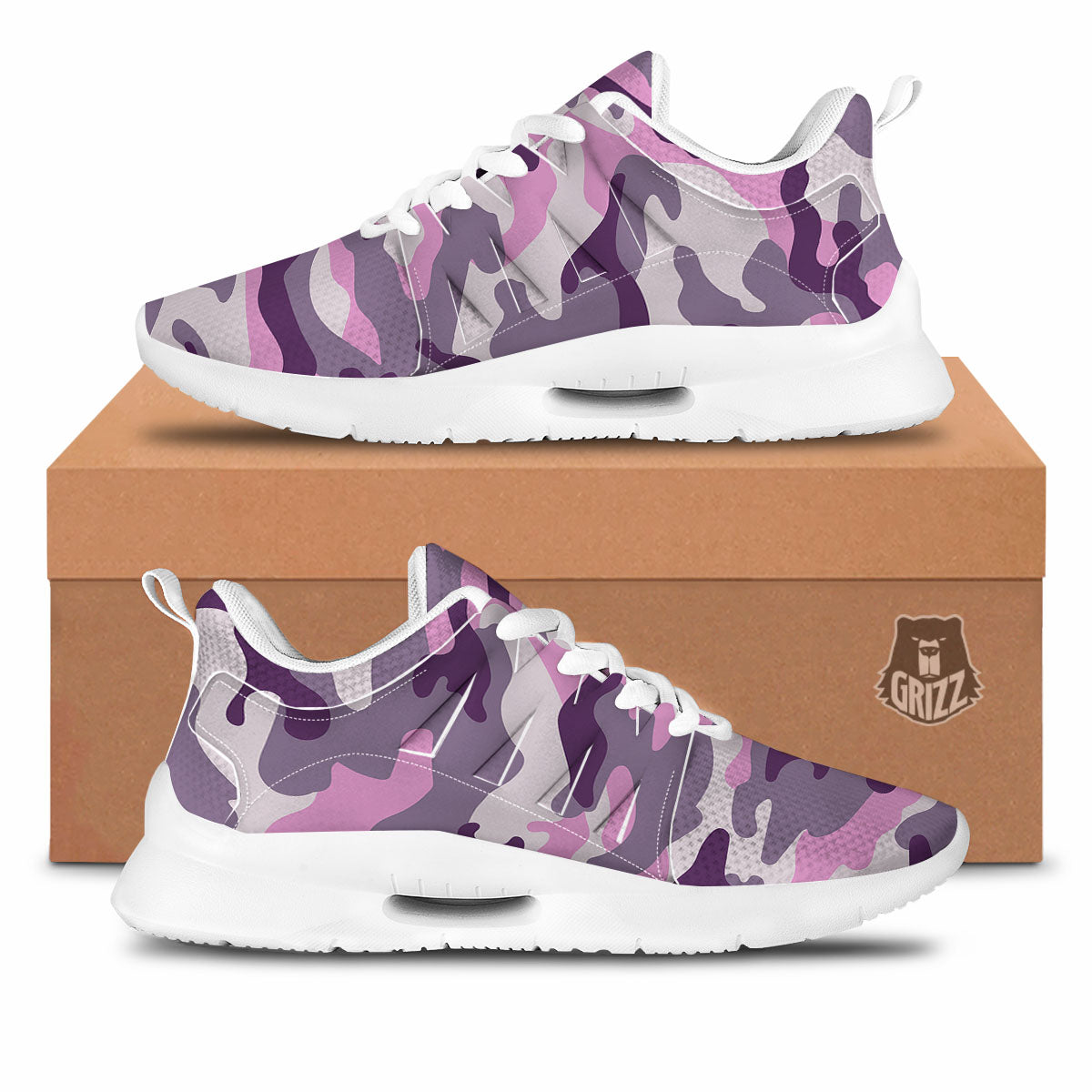 Purple Pink And Grey Camouflage Print Tennis Shoes-grizzshop