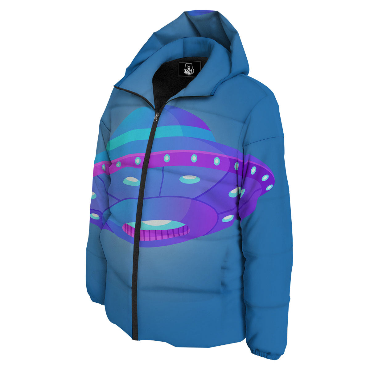 Purple Pink UFO Print Down Jacket-grizzshop