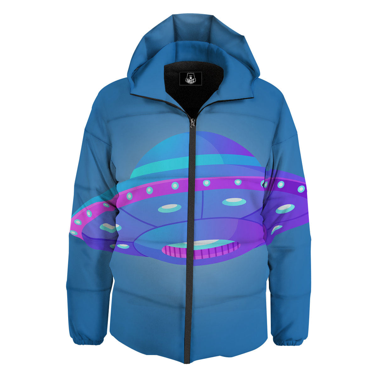Purple Pink UFO Print Down Jacket-grizzshop
