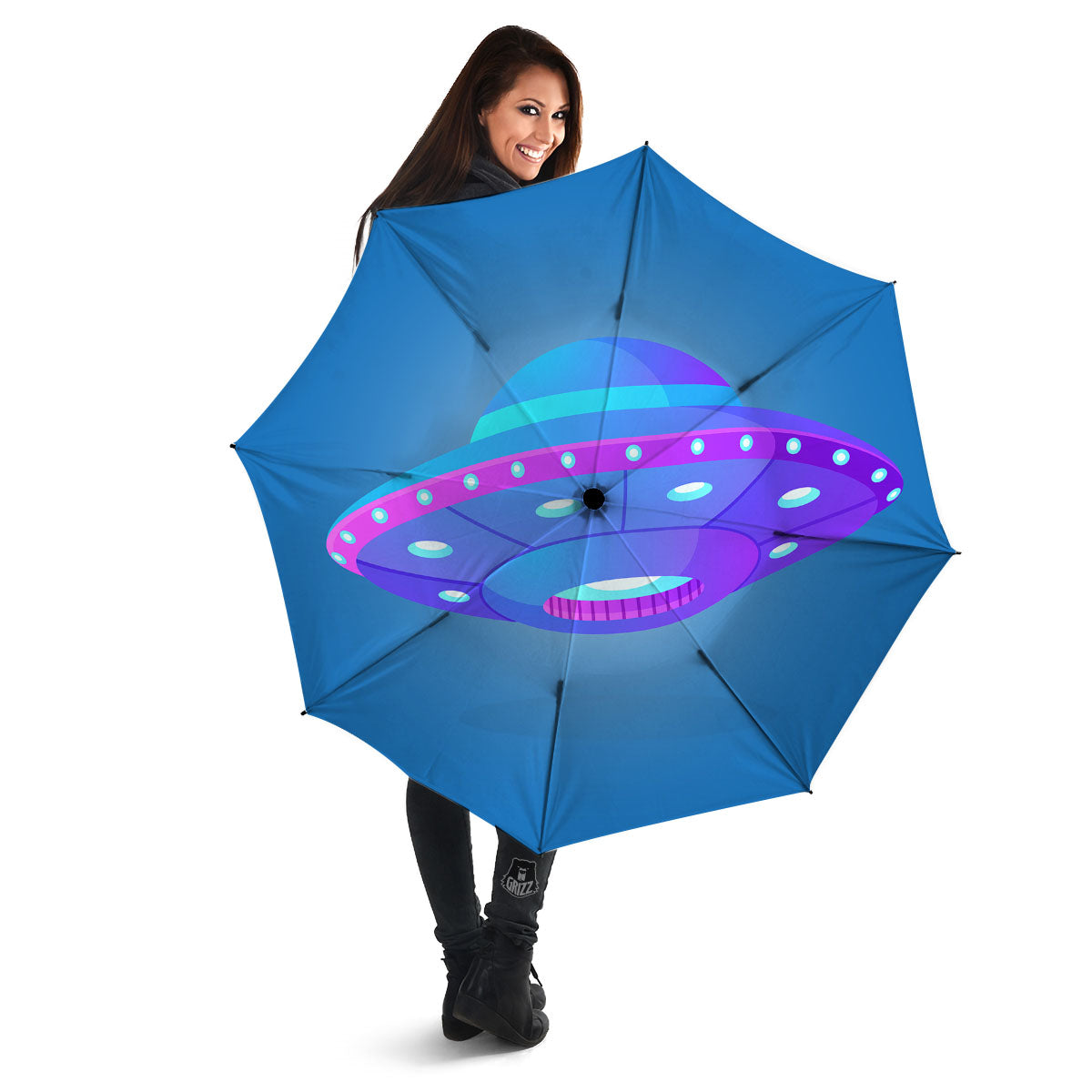 Purple Pink UFO Print Umbrella-grizzshop