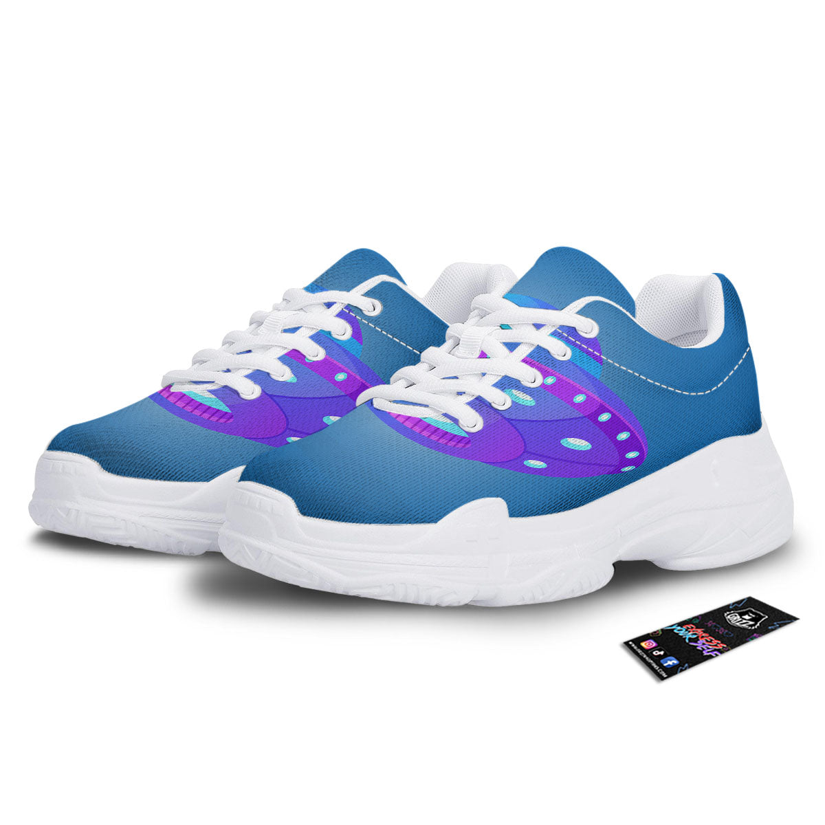 Purple Pink UFO Print White Chunky Shoes-grizzshop