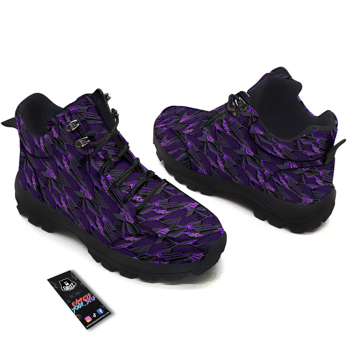 Purple Polygonal Shapes Print Hiking Shoes-grizzshop