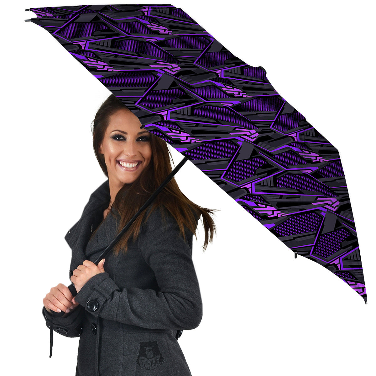 Purple Polygonal Shapes Print Umbrella-grizzshop