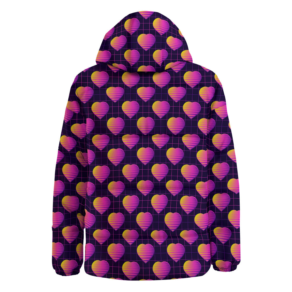 Purple Retro Heart Print Pattern Down Jacket-grizzshop