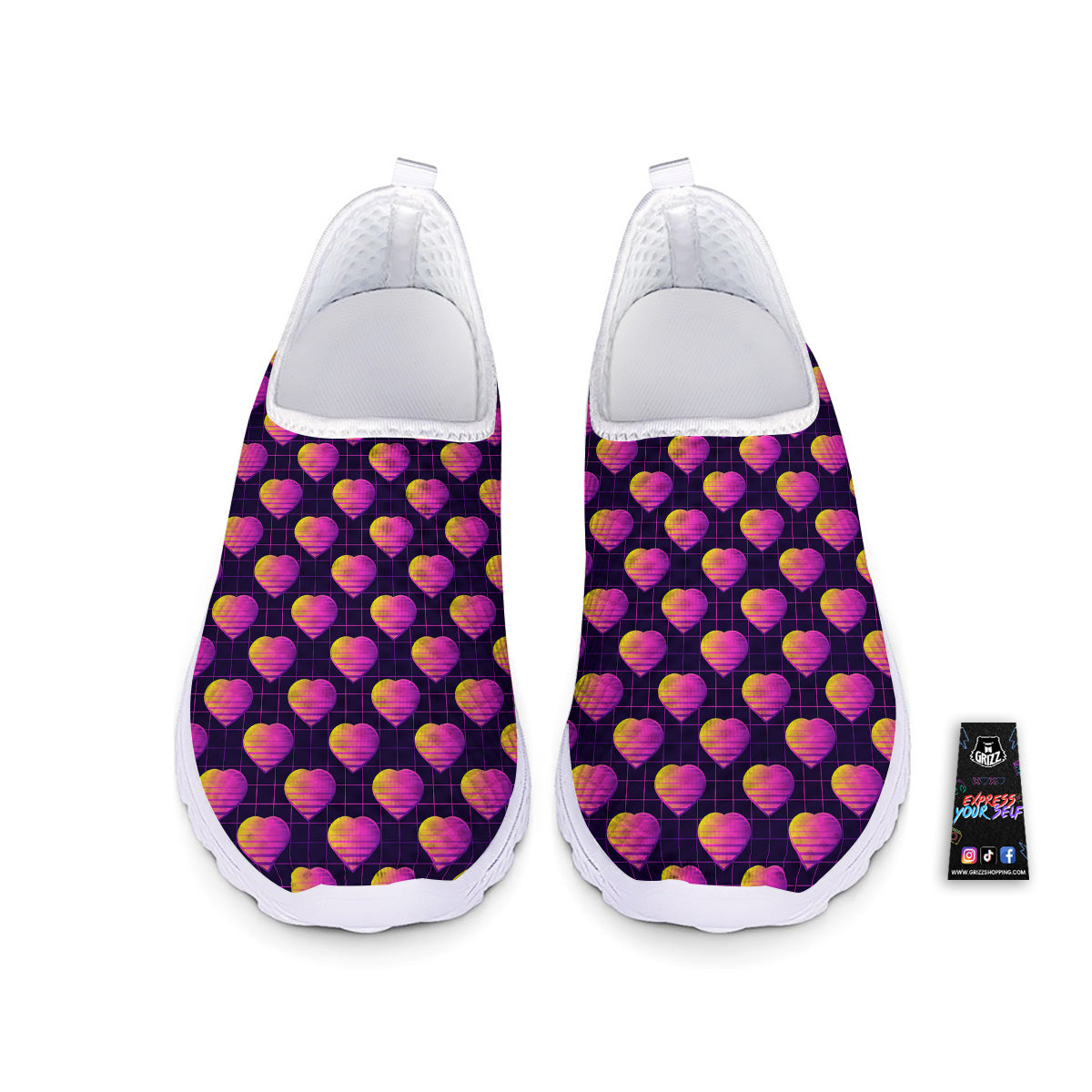 Purple Retro Heart Print Pattern Nurse Shoes-grizzshop