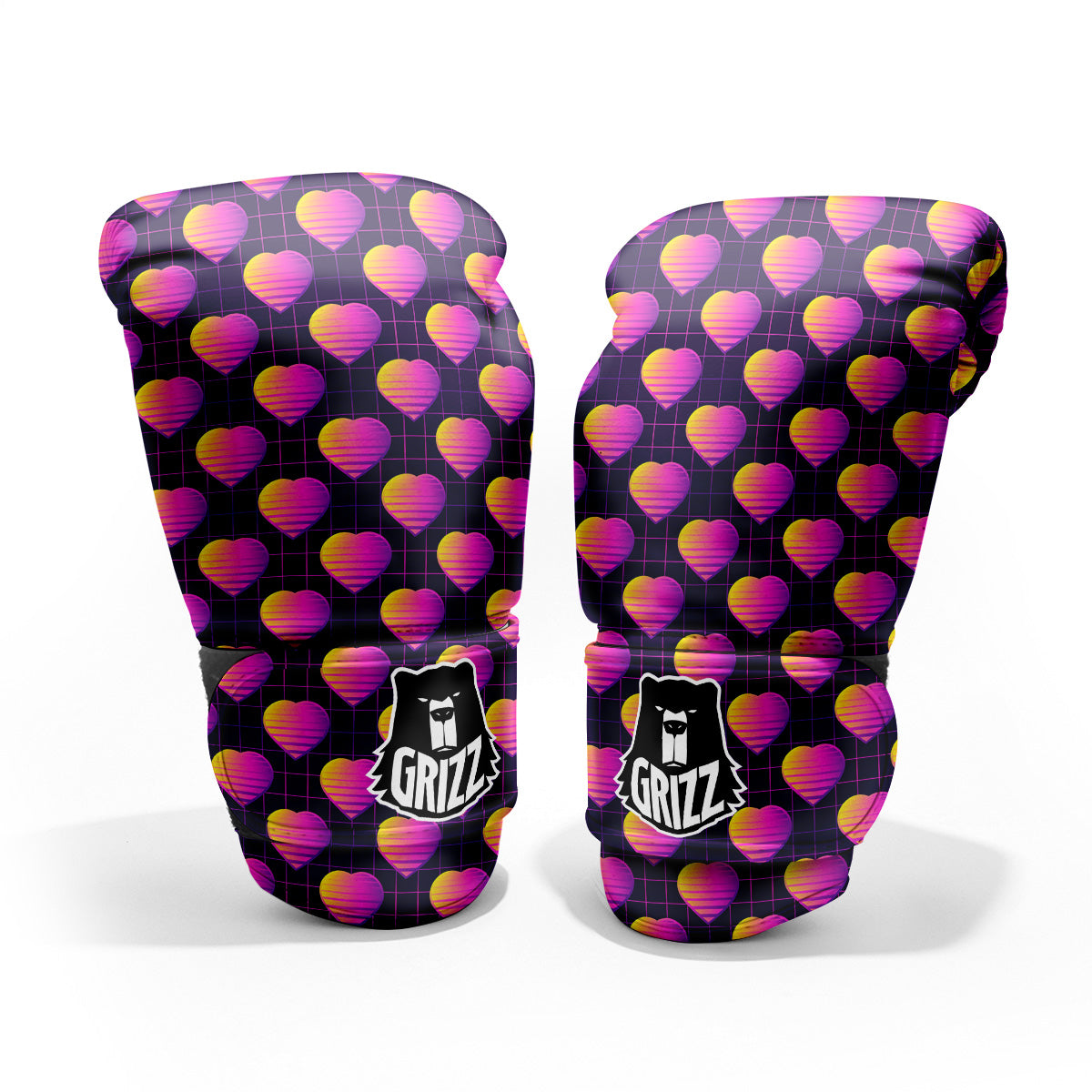 Purple Retro Heart Print Pattern Pro Boxing Glove