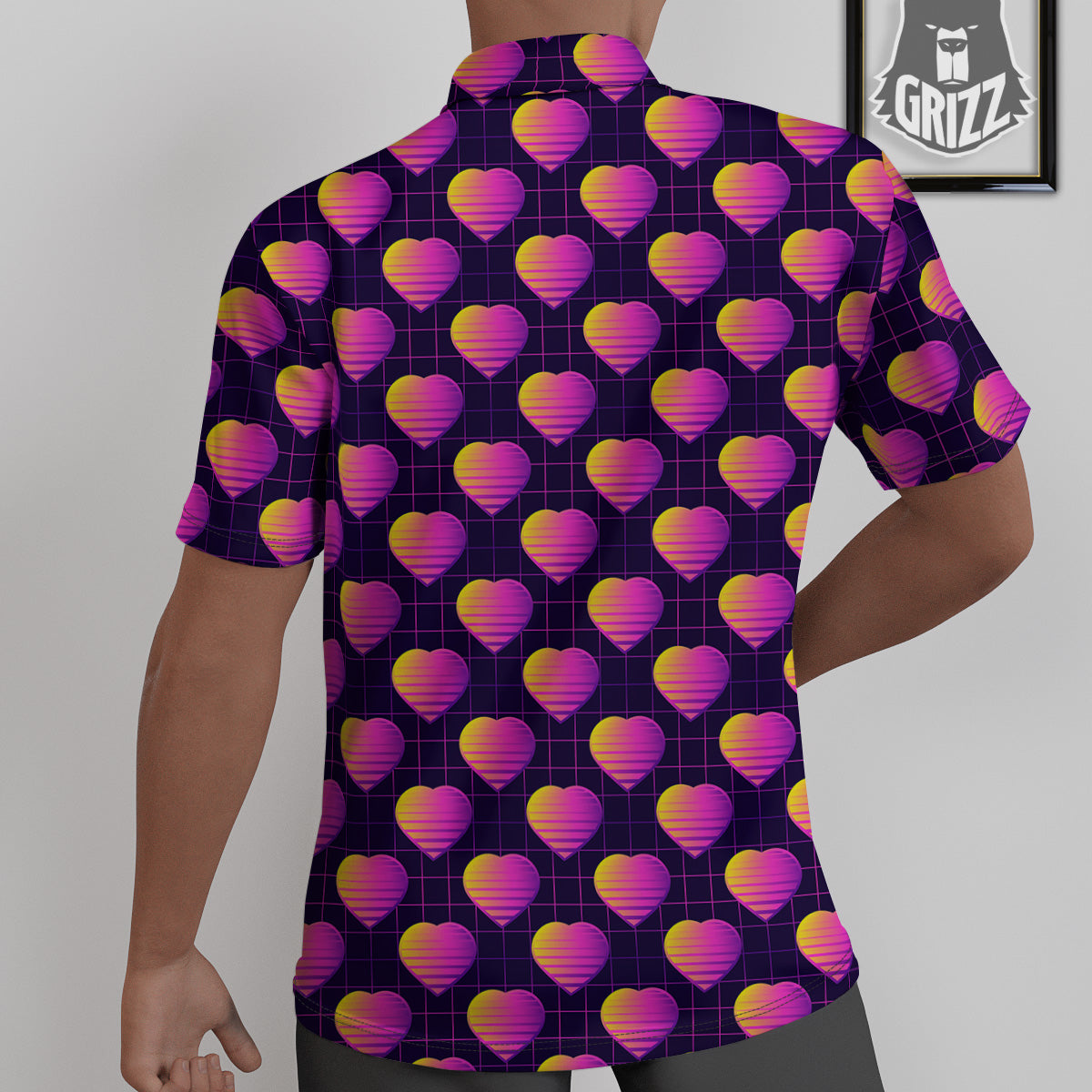 Purple Retro Heart Print Pattern Untucked Shirts-grizzshop