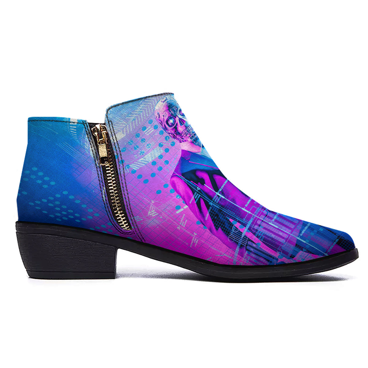 Purple Skeleton Cyber Print Ankle Boots-grizzshop