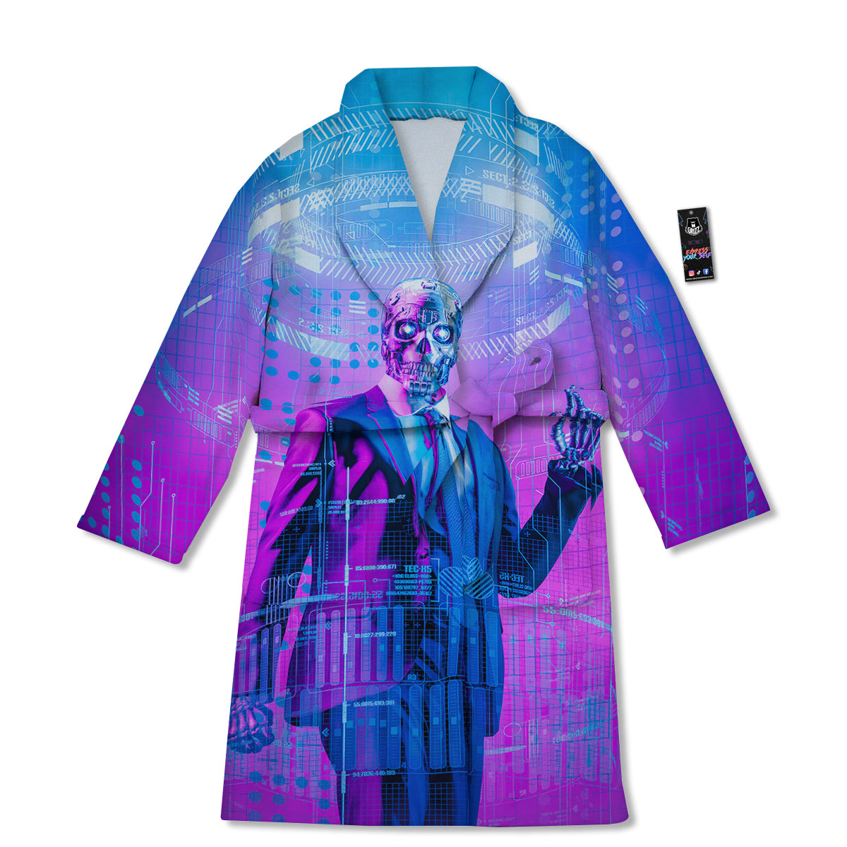 Purple Skeleton Cyber Print Bathrobe-grizzshop
