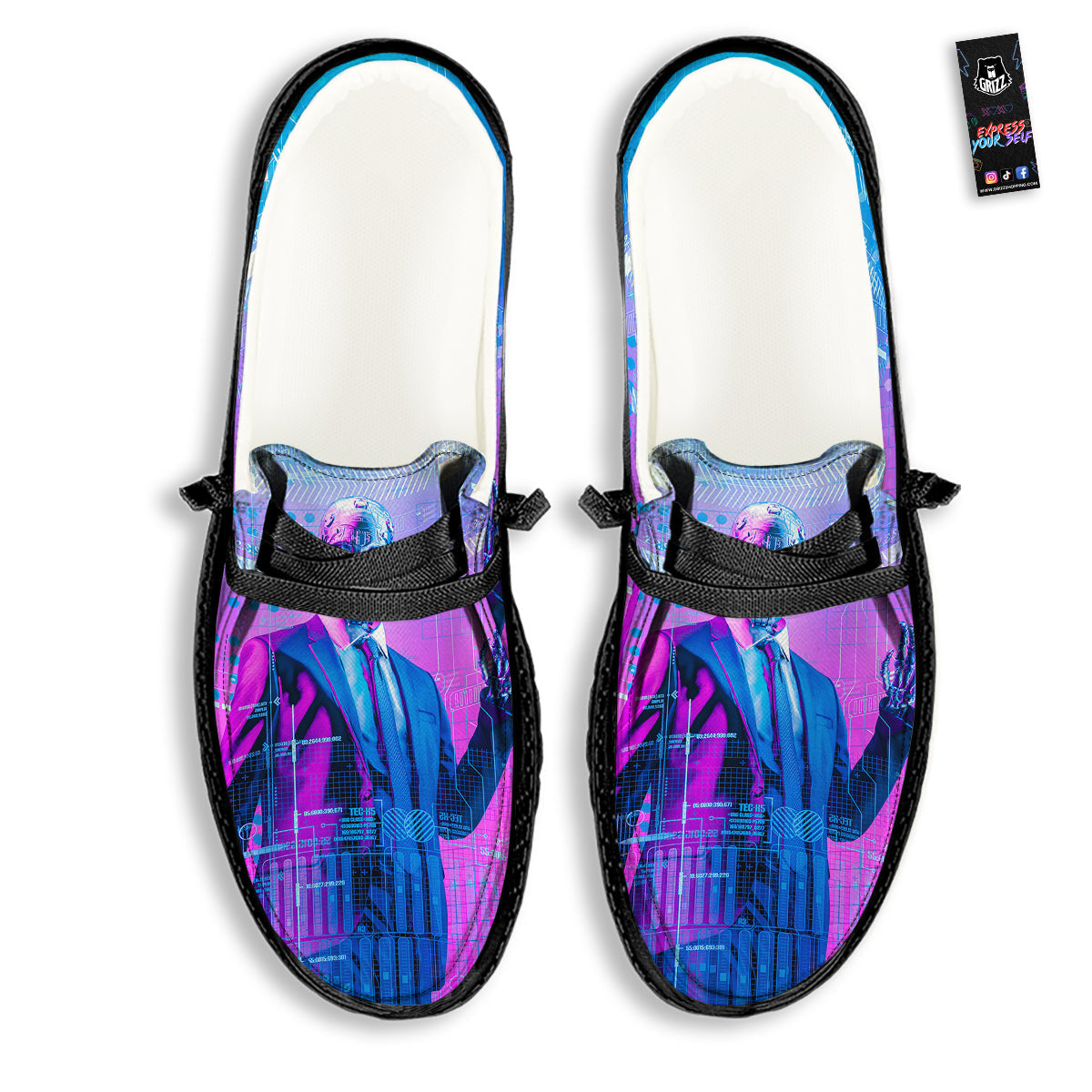 Purple Skeleton Cyber Print Black Loafers-grizzshop