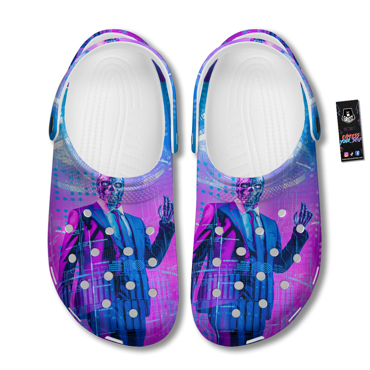 Purple Skeleton Cyber Print Clog-grizzshop