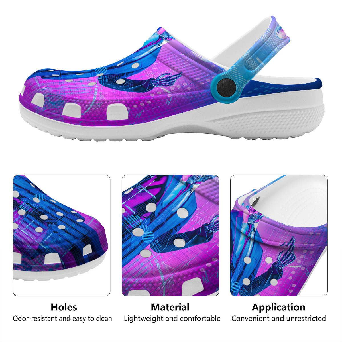 Purple Skeleton Cyber Print Clog-grizzshop