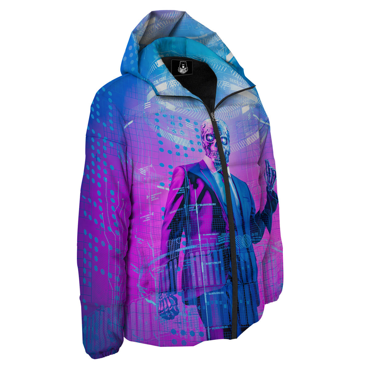 Purple Skeleton Cyber Print Down Jacket-grizzshop