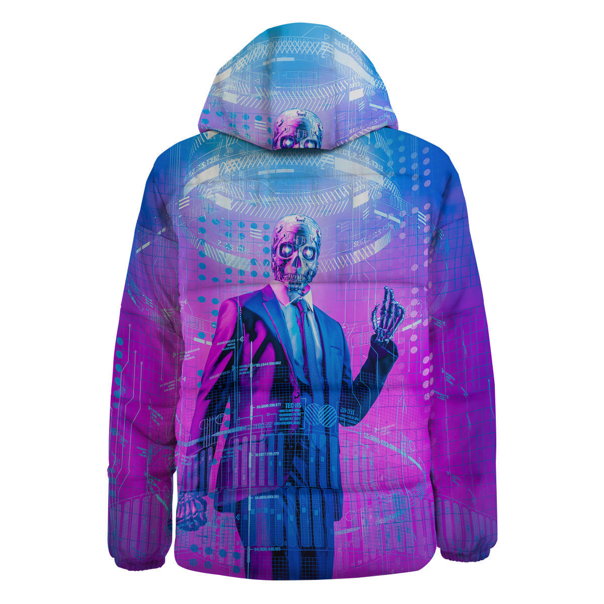 Purple Skeleton Cyber Print Down Jacket-grizzshop
