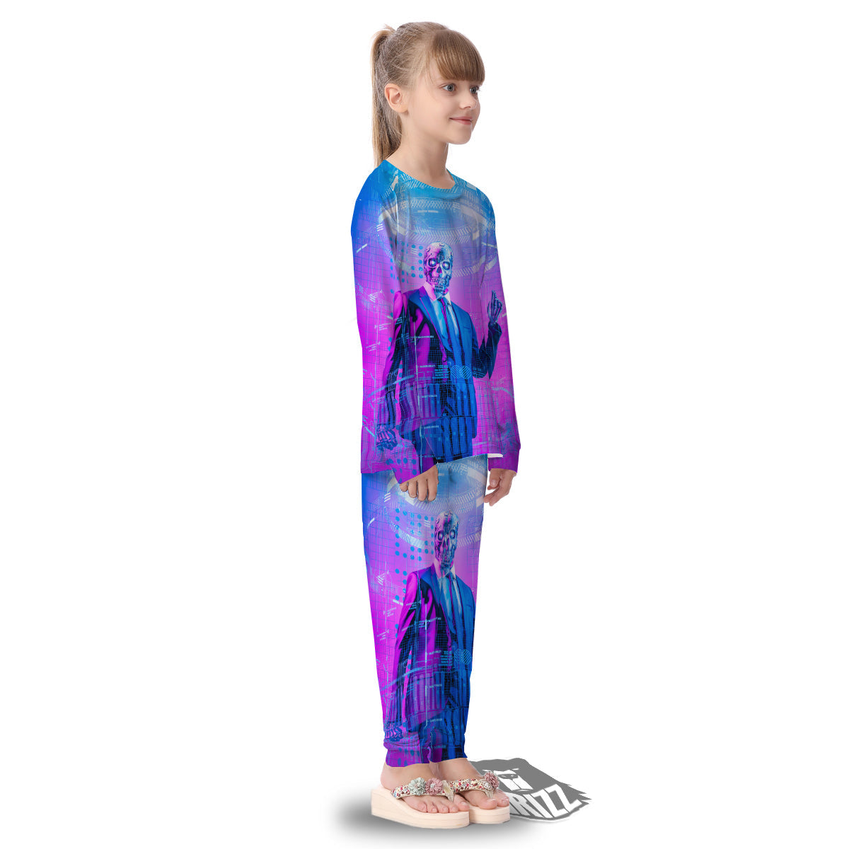 Purple Skeleton Cyber Print Kid's Pajamas-grizzshop