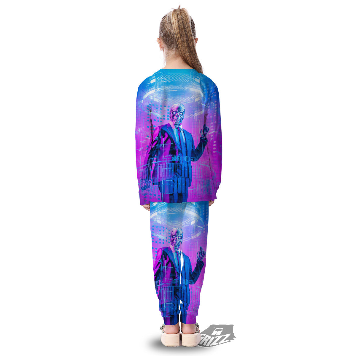 Purple Skeleton Cyber Print Kid's Pajamas-grizzshop