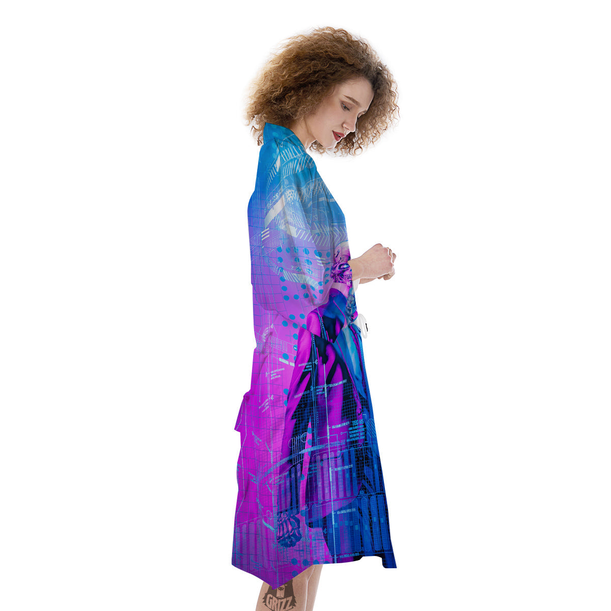 Purple Skeleton Cyber Print Kimono-grizzshop