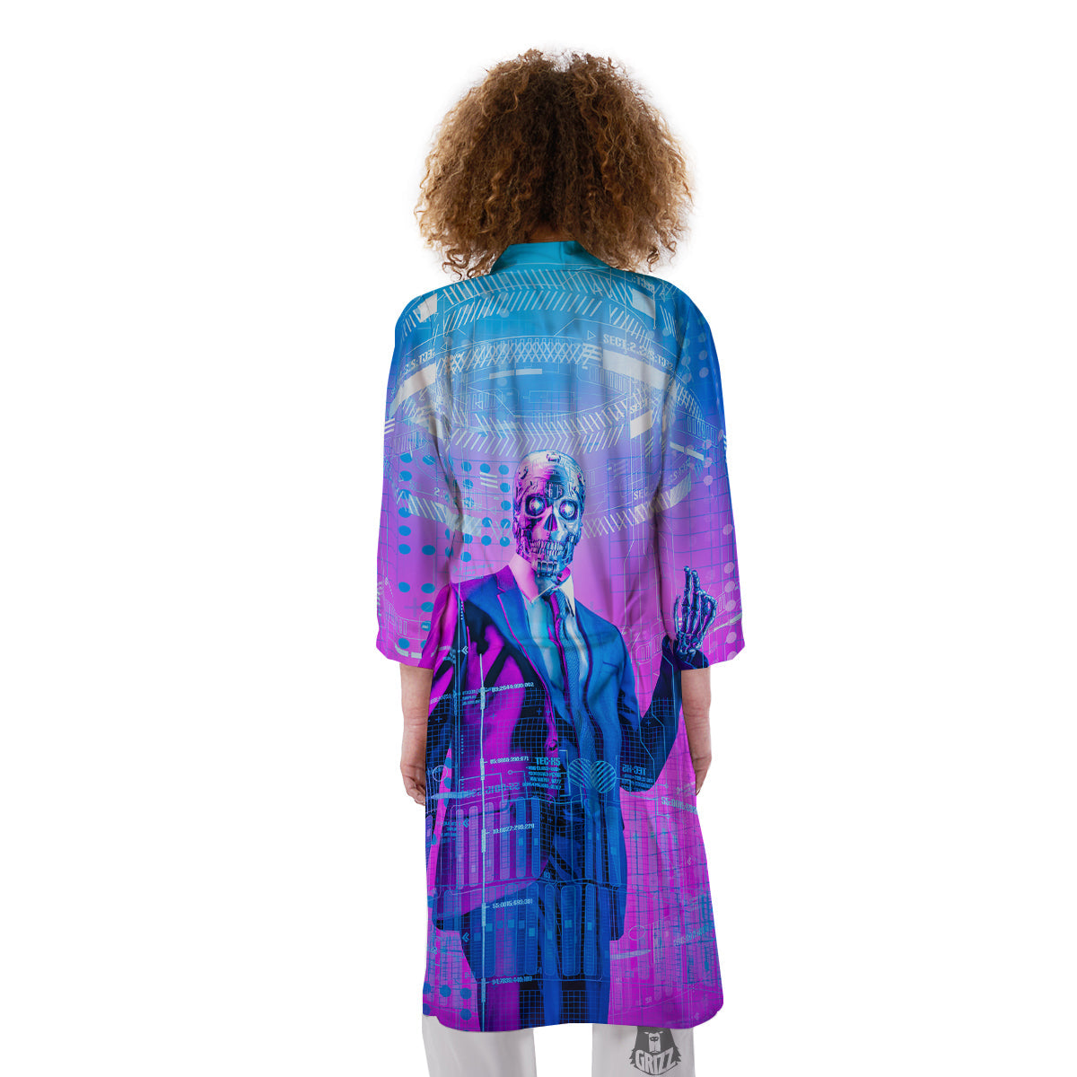 Purple Skeleton Cyber Print Kimono-grizzshop