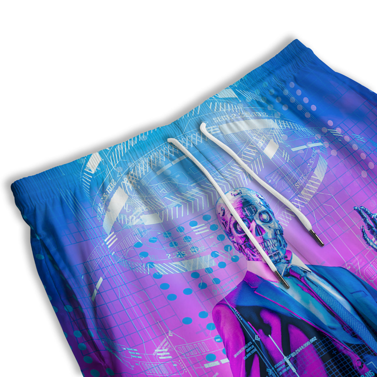 Purple Skeleton Cyber Print Men's Athletic Shorts
