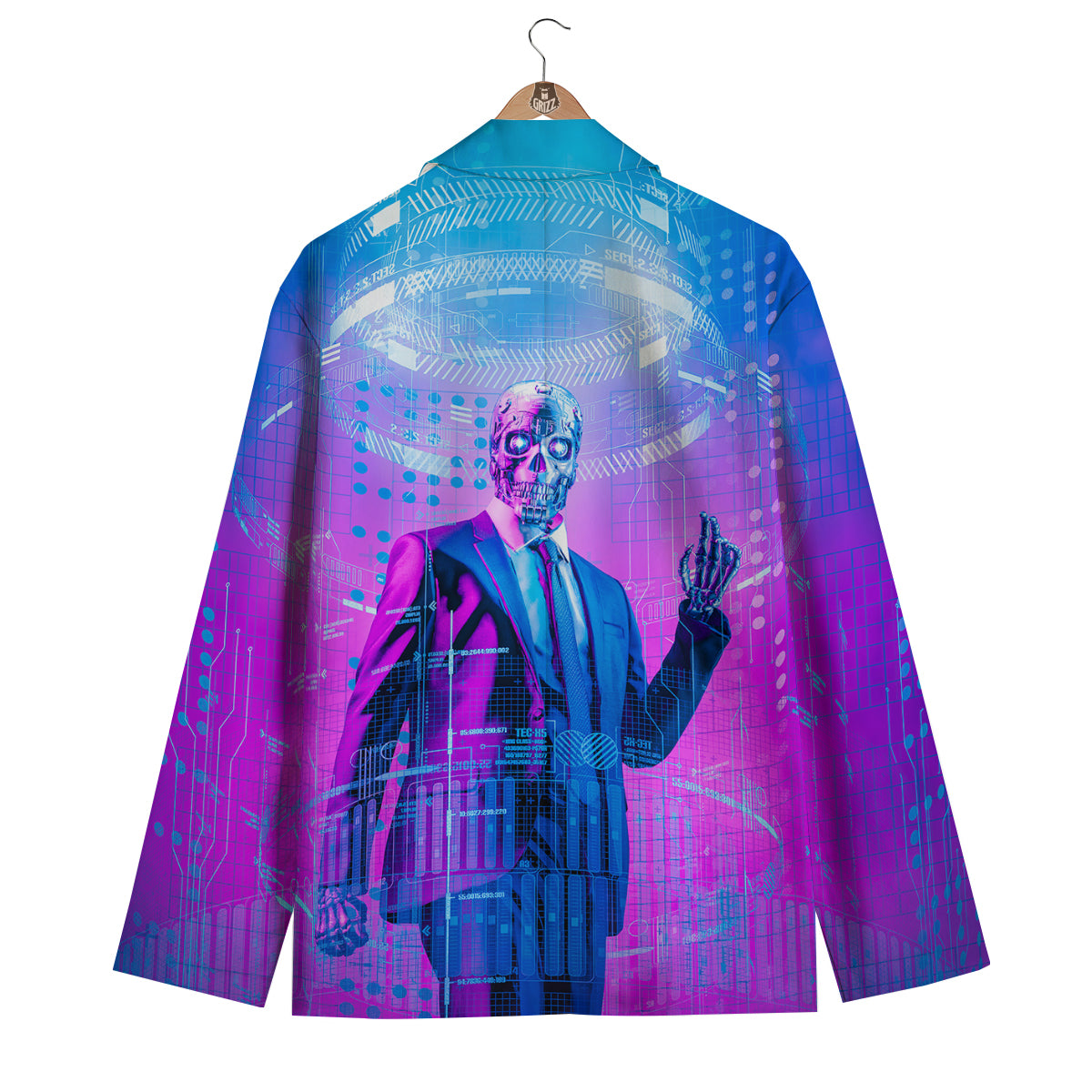 Purple Skeleton Cyber Print Men's Blazer-grizzshop